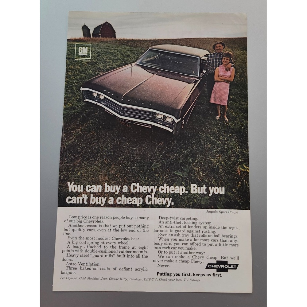 Vintage 1970 CHEVY Impala Sport Coupe Car Newspaper Print Ad